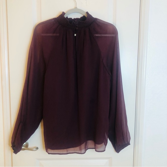 NWT New Joie long sleeve smocked top Blouse Wine Purple burgundy MSRP $278.00 - Picture 5 of 12